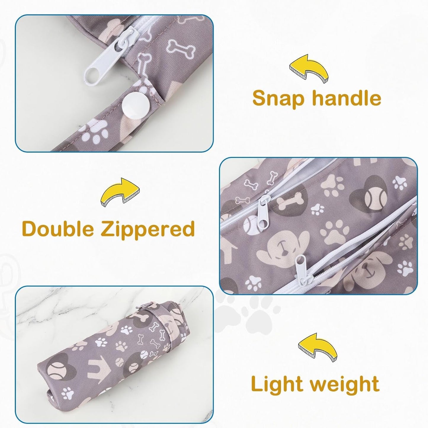 Angel Love Wet Bags for Baby, Pack of 3 Waterproof Wet Dry Bags for Baby, Travel, Swimsuit, Cloth Diapers, Pump Parts, Gym Clothes, Toiletries, Strap to Stroller, Zipper Reusable Bag, Packing Pouch