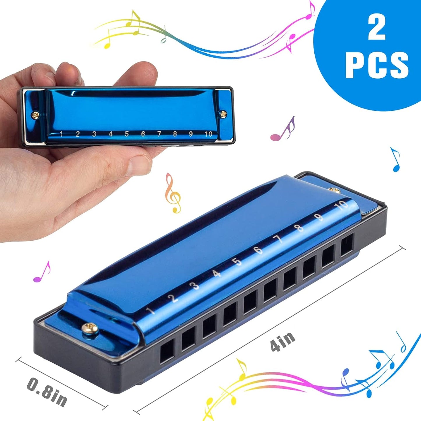 Koogel Kids Harmonica Set, Pink and Blue 10 Hole Distonic Harmonica Key of C Music Instruments for Beginners