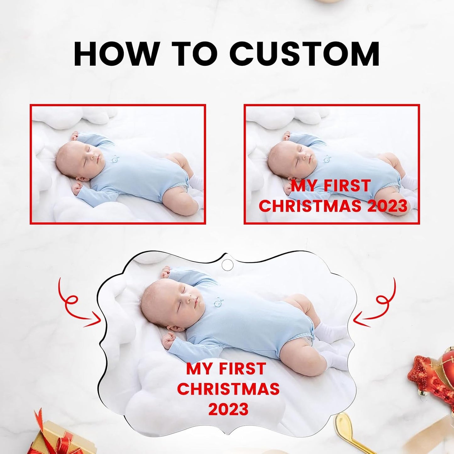 Personalized Christmas Ornaments 2025, Custom Photo Text Hanging Ornament Keepsake Gift for Christmas Tree Decorations, Baby Shower, Engaged, Married, Family, Friends