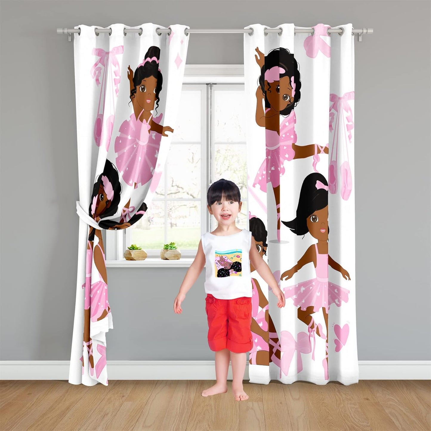 Cute Black Girl Curtain Panels for Girl Room Black Girl Curtains Grommets Top Drapes for Kids Nursery Bedroom Lovely Girls Themed Thermal Insulated Curtains, Black Girl Curtains, 82" x 84"