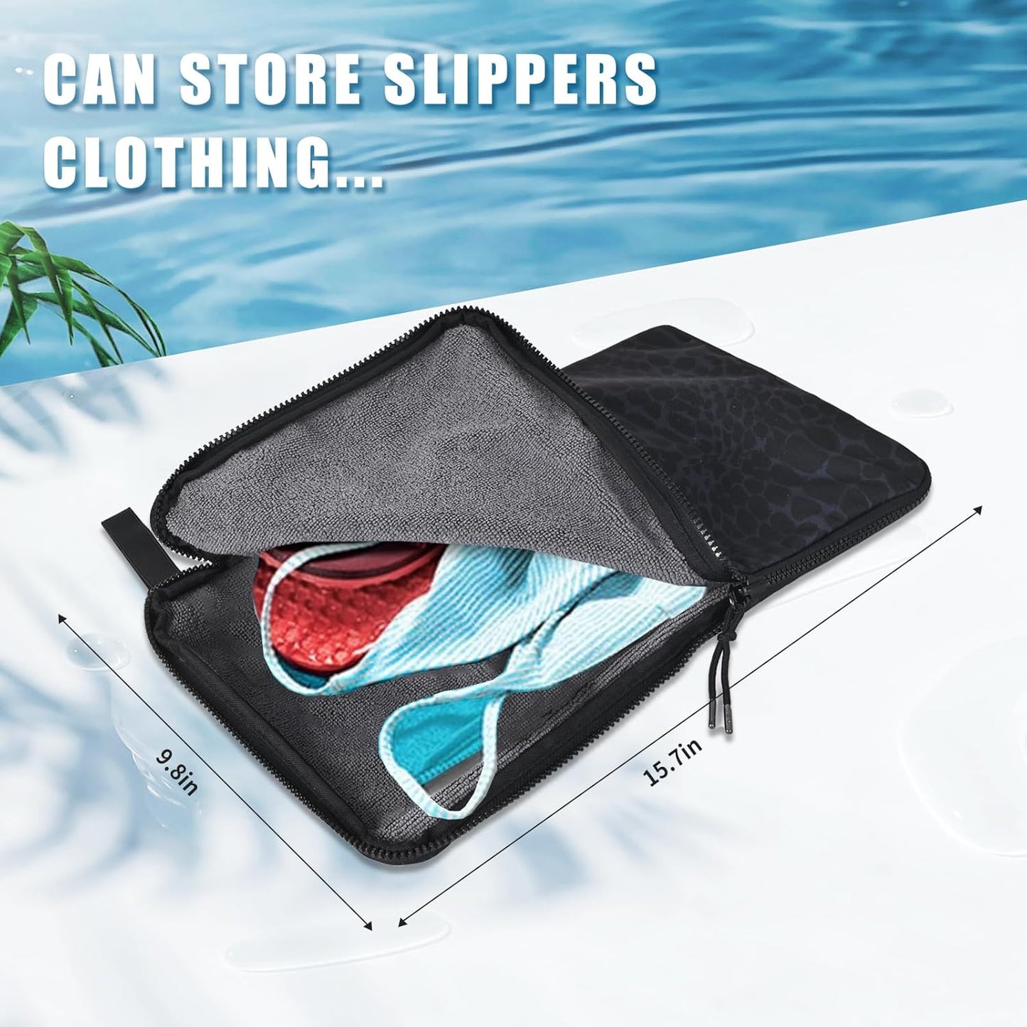 Wet Bag, Wet Dry Bag, Wet bag for swimsuit,Travel, Beach, Pool, Diapers, Dirty Yoga Gym Clothes, Waterproof Embedded Towel Wet Bag(Fleece)-Leakproof Wet Clothes Bag, Beach Travel Essentials