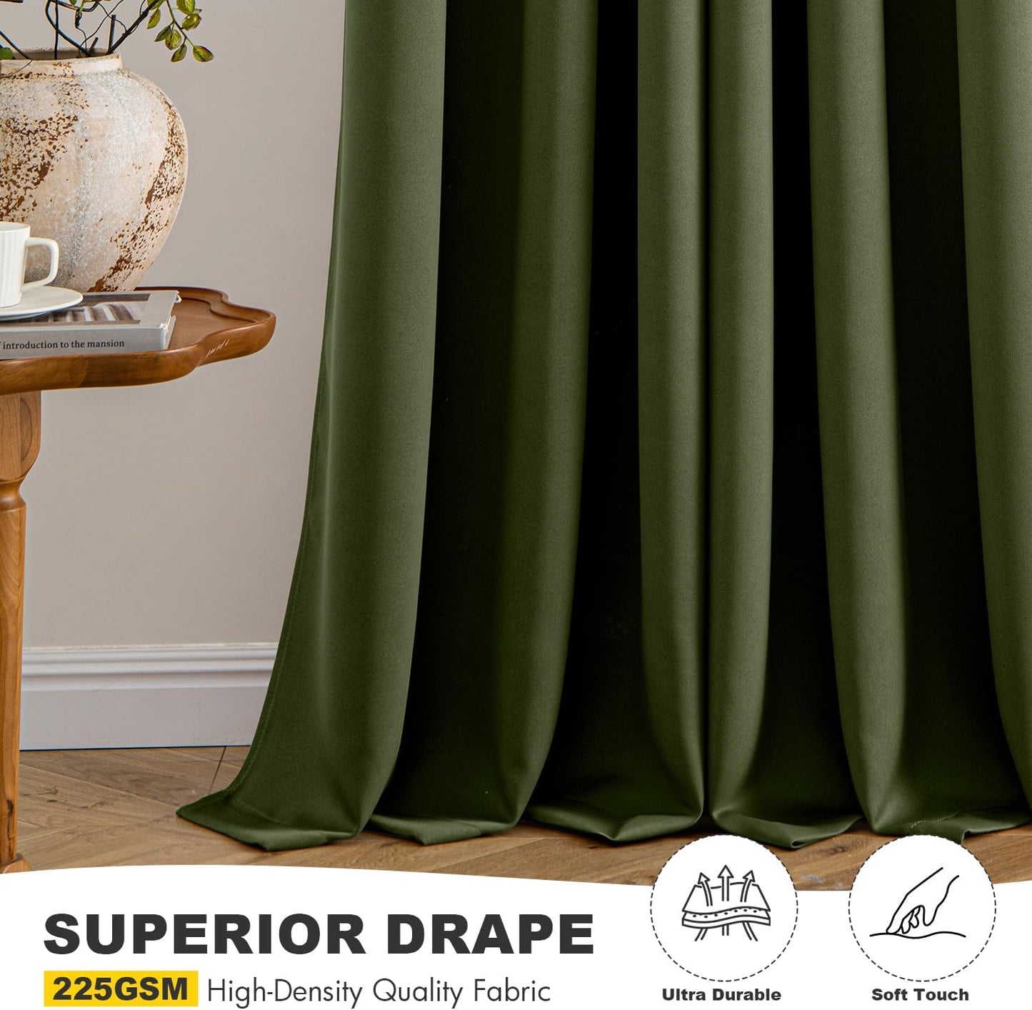 MIULEE Olive Green Blackout Curtains - Thermal Insulated Bedroom Curtains Room Darkening Drapes for Living Room Kitchen Grommet Top Light Blocking Window Treatment, 40 x 54 Inches Long, 2 Panels