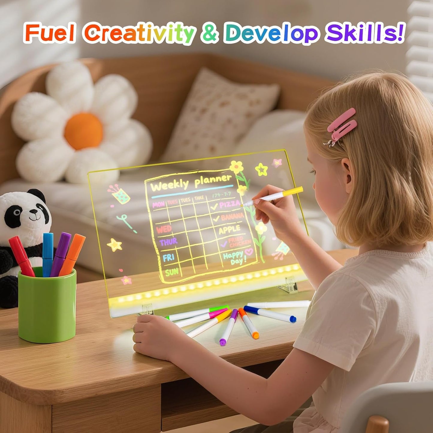 Led Drawing Board with Colors, Acrylic Dry Erase Board with Stand, 4 Modes & 6 Colors, Include 7 Dry Erase Markers, Clean Spone, Birthday Gift for Boys Girls, Party, Halloween, Christmas Home Decor