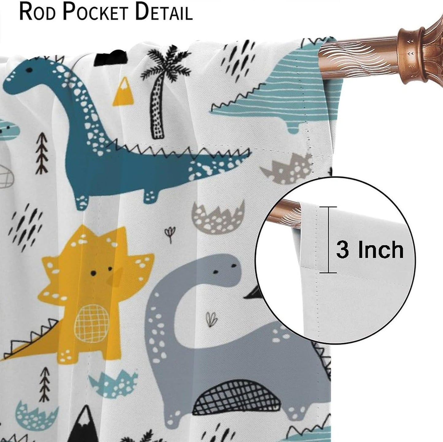 Kids Dinosaur Curtains for Boys Girls Bedroom Decor Cartoon Dino Colorful Cute Funny Wildlife Animal Printed Blackout Rod Pocket Window Drapes for Baby Nursery Playroom Living Room W21xL45in 2 Panels