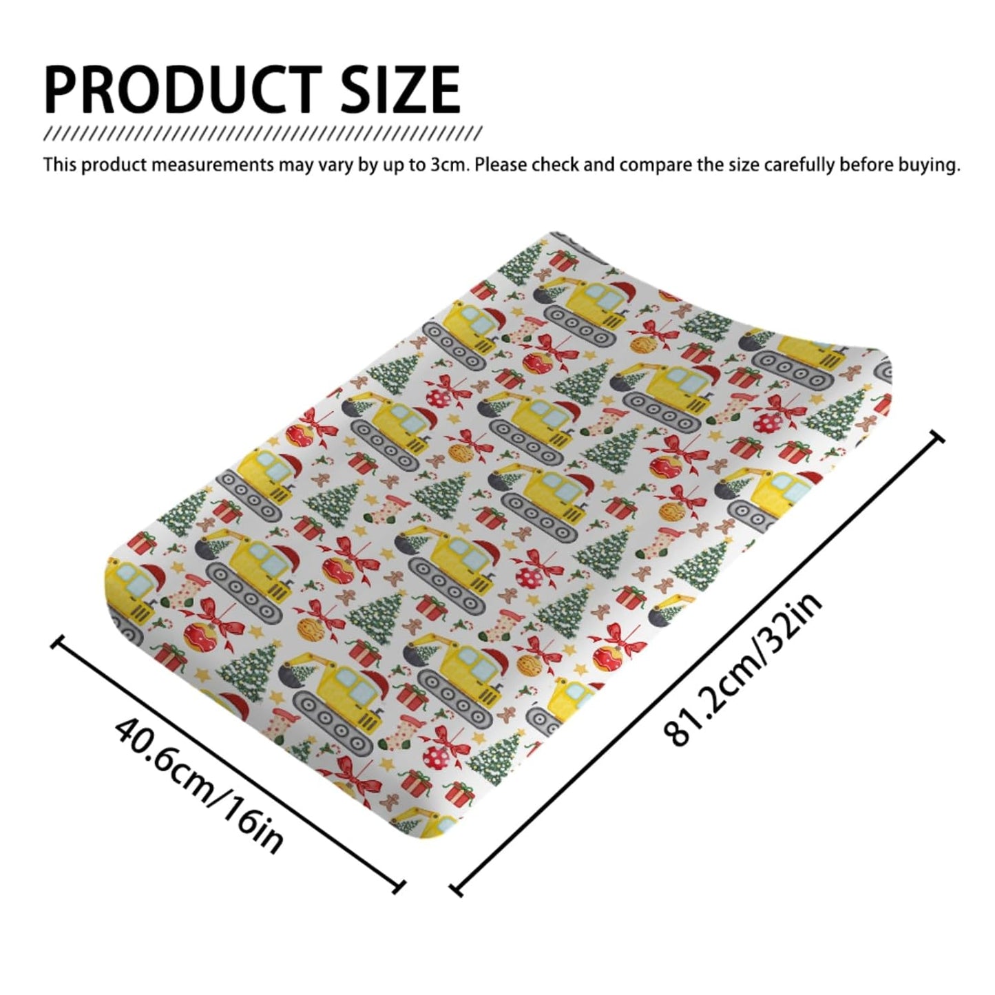 Christmas Truck Excavator Tractor Changing Pad Cover Construction Trucks Unisex Diaper Change Table Sheets for Boys Girls Winter Xmas Gift Soft Stretch Fitted Changing Table Mats 32''x16''
