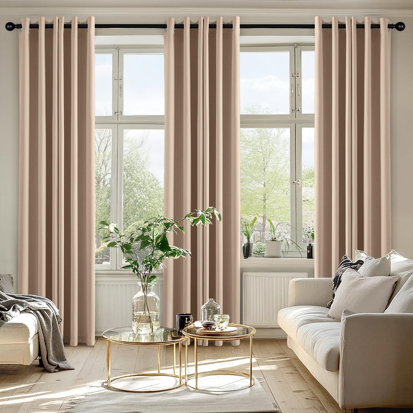 MIULEE Beige Blackout Curtains for Bedroom Living Room 84 Inches Long 2 Panels, Thermal Insulated Room Darkening Drapes Solid Grommet Top Noise Reduction Light Blocking Window Treatments 40x84 Inch