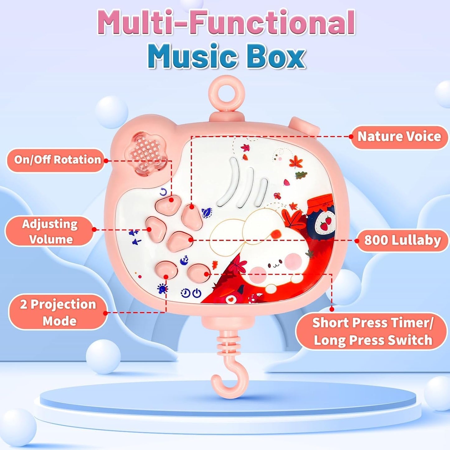 Baby Mobiles for Cribs, Crib Mobile with Music and Lights, Nursery Musical Mobile for Bassinets Hanging Toys with Remote Control, Rotation, Projection, Animal Mobile Arm Clip On for Infant Boys Girls