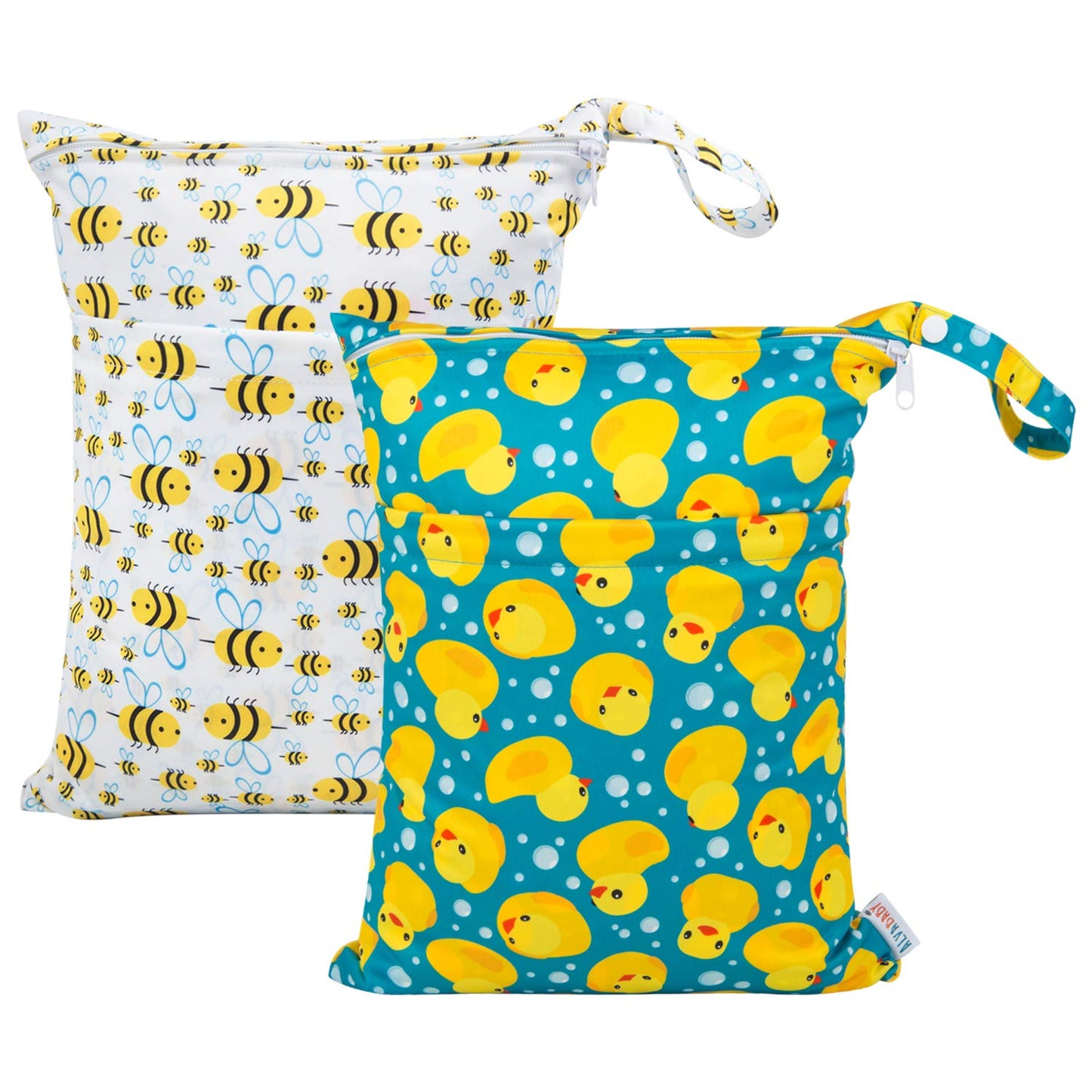ALVABABY 2pcs Cloth Diaper Wet Dry Bags Waterproof Reusable with Two Zippered Pockets Travel Beach Pool Daycare Soiled Baby Items Yoga Gym Bag for Swimsuits or Wet Clothes L114117