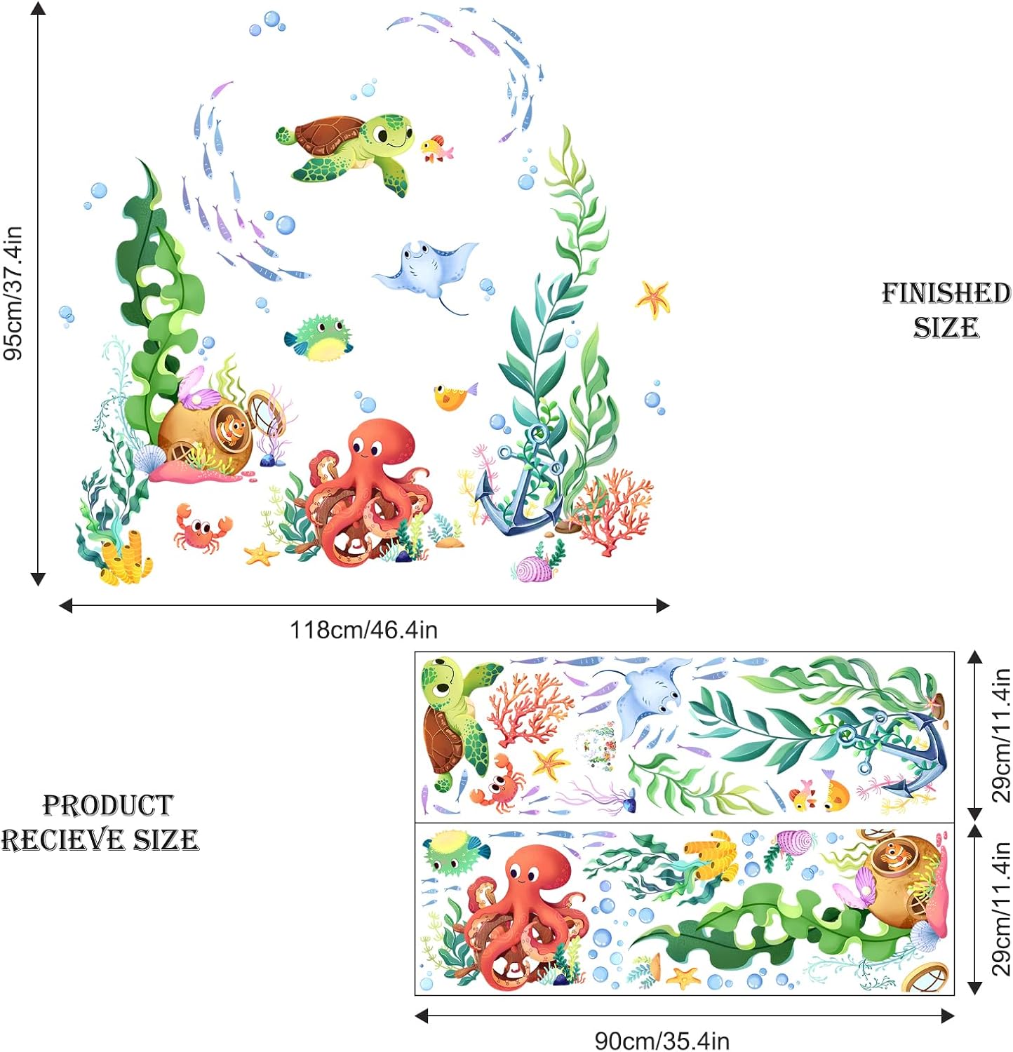 Supzone Under The Sea Wall Decals Ocean Fish Seaweed Sea Turtle Octopuses Wall Stickers for Kids Toddlers Bedroom Living Room Baby Nursery Wall Decor