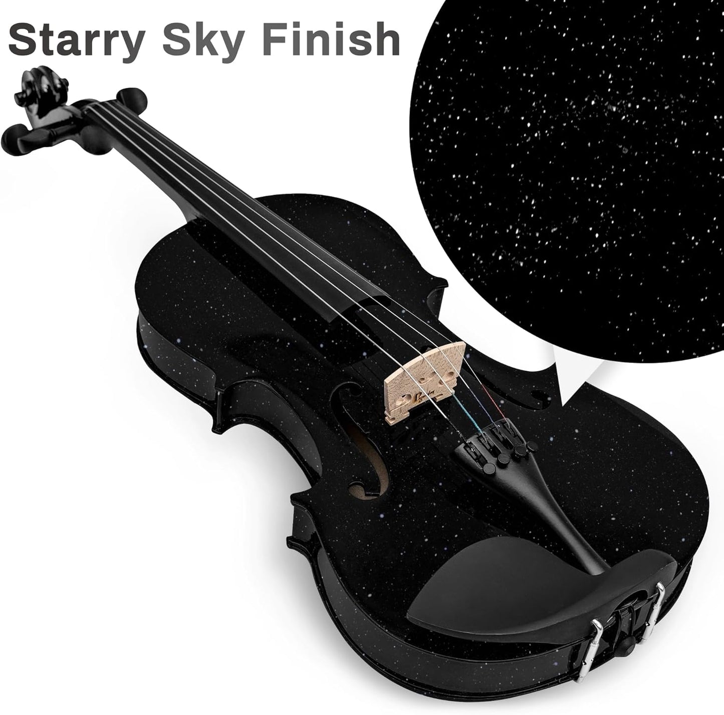 1/4 Violin Size Set for Beginners, Black Violin for Beginner Fiddle Kit with Hard Case, Violin Bow, Rosin, Horse Bridge, Strings 1/4 Full Set, Shoulder Rest, Clip-on Tuner, Manual Instruction