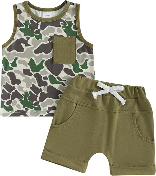 Kupretty Baby Boy Summer Clothes Sleeveless Tank Tops Vest T-Shirt + Casual Shorts Toddler Outfits Set