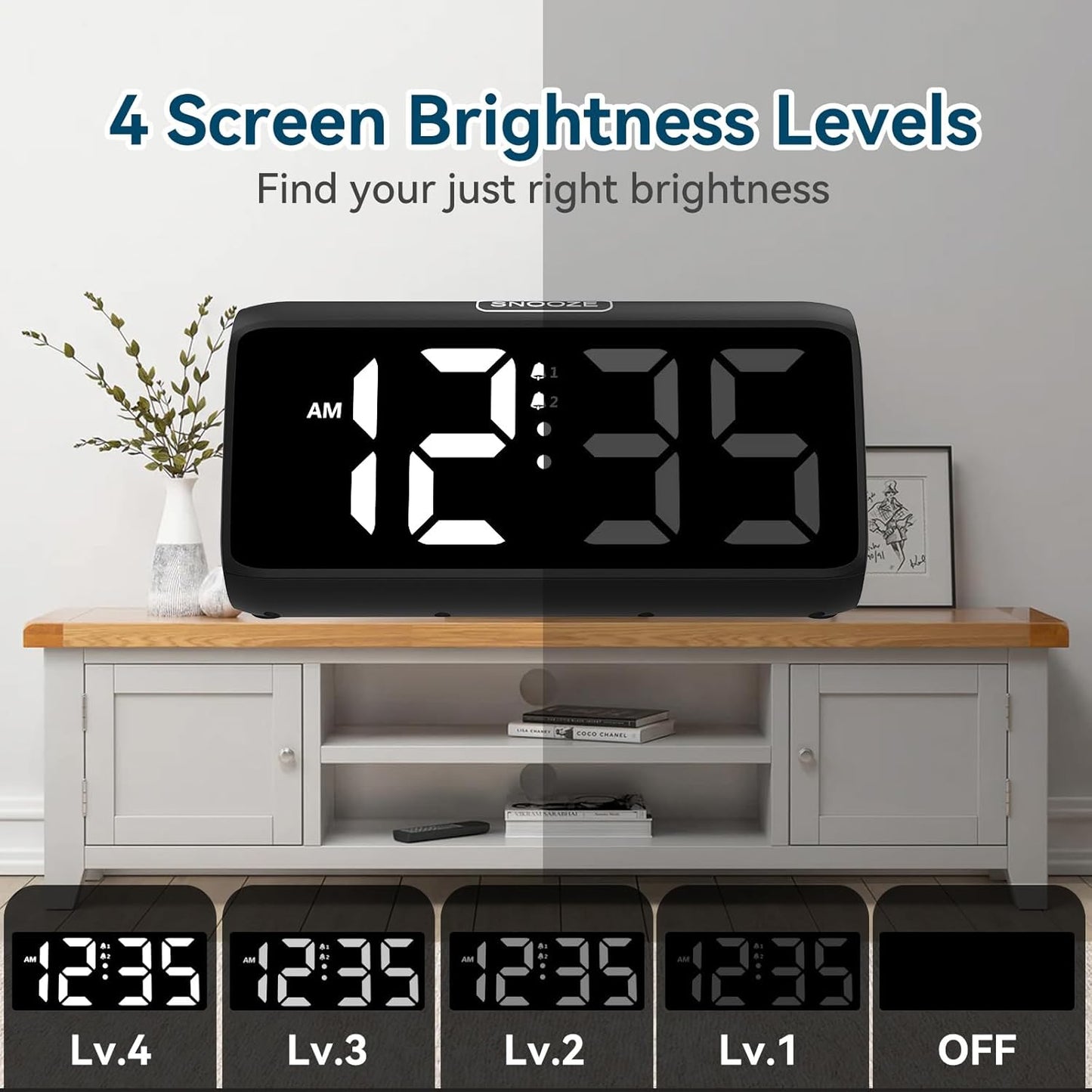 Netzu Digital Alarm Clocks for Bedrooms, Loud Alarm Clock with Dual Alarms, Bold Digits, 5 Dimmers, 4 Volumes, Snooze, Bedside Clock for Deep Sleepers Kids Teens Seniors, Plug in Clock, Easy to Set