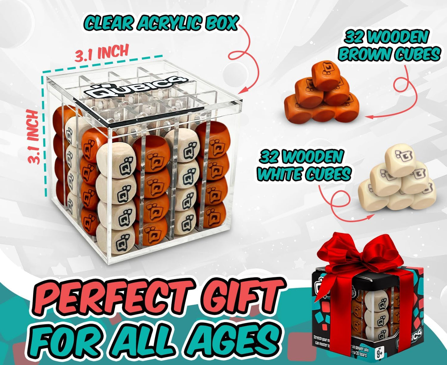 , a Unique 4 in A Row Game, 3D Strategy Board Game for Critical Thinking. The Classic Grid Game in a Sleek Acrylic Cube. Superbly Designed Wooden Cubes. Tactical Game Play for All Ages