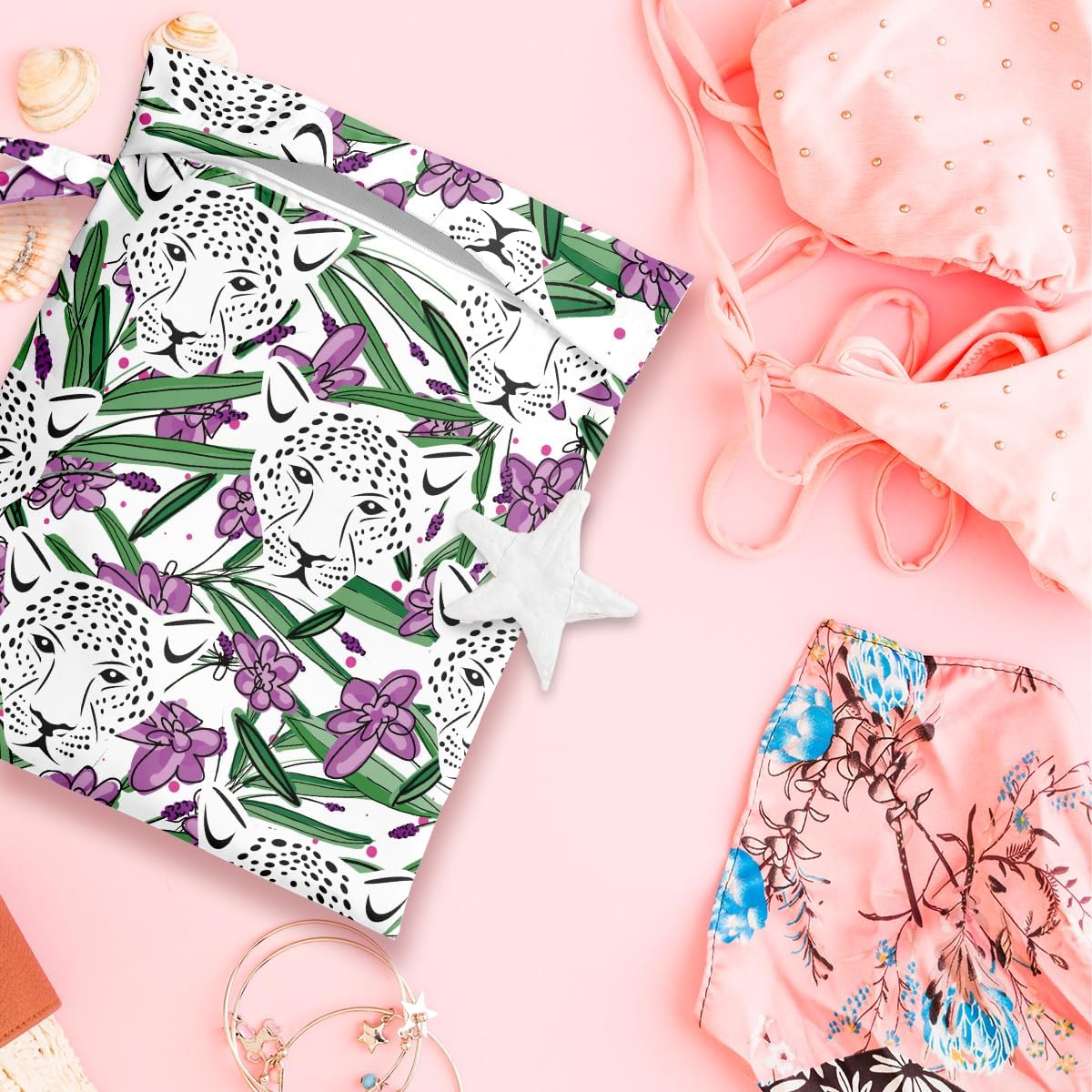 Wet Bag, Wet Dry Bag, Wet Bag for Swimsuit, Travel, Beach, Pool, Diapers, Dirty Yoga Gym Clothes, Makeup Bag, Waterproof Tropical Palm Leaves Decor Jungle Palm Leaf Favors