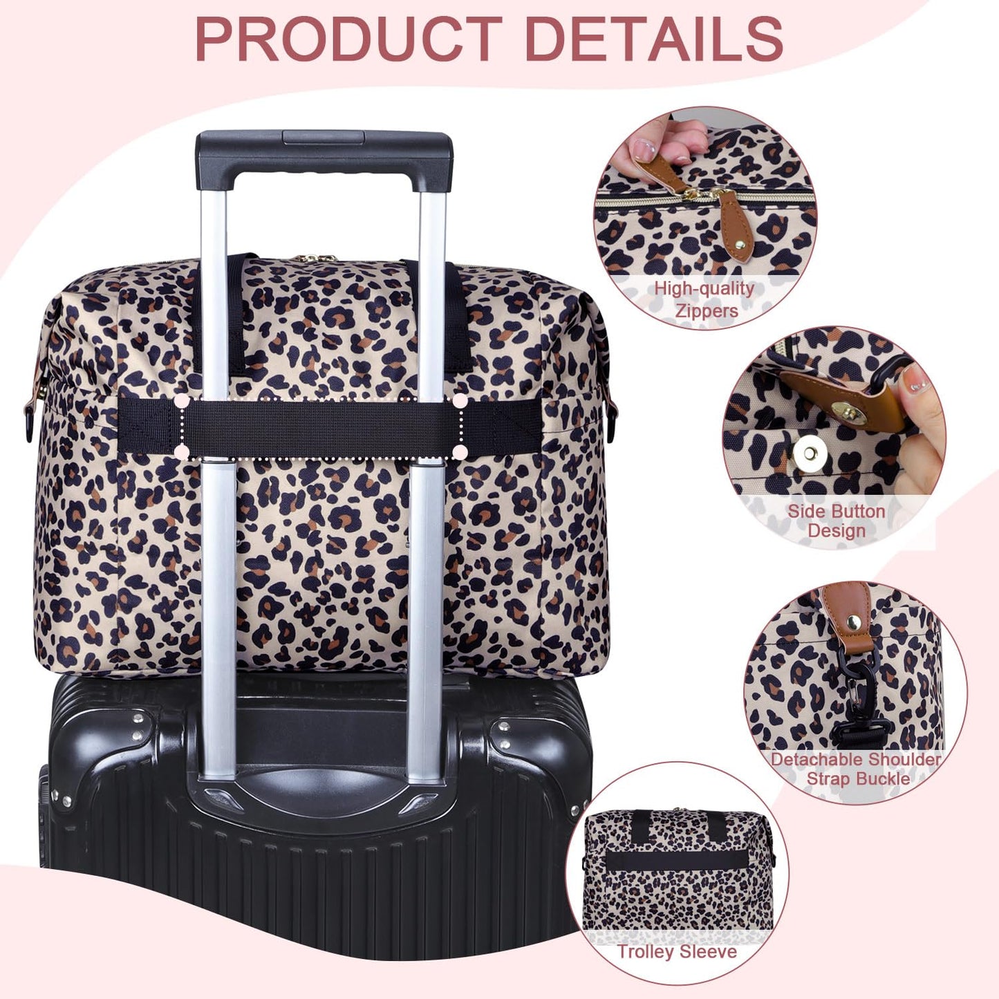 Diaper Bag Tote - Diaper Baby Bags with Pacifier Case, Shoulder Straps, Stroller Clips, Waterproof Large Mommy Maternity Travel Baby Bag for Mom and Dad, Leopard, Medium