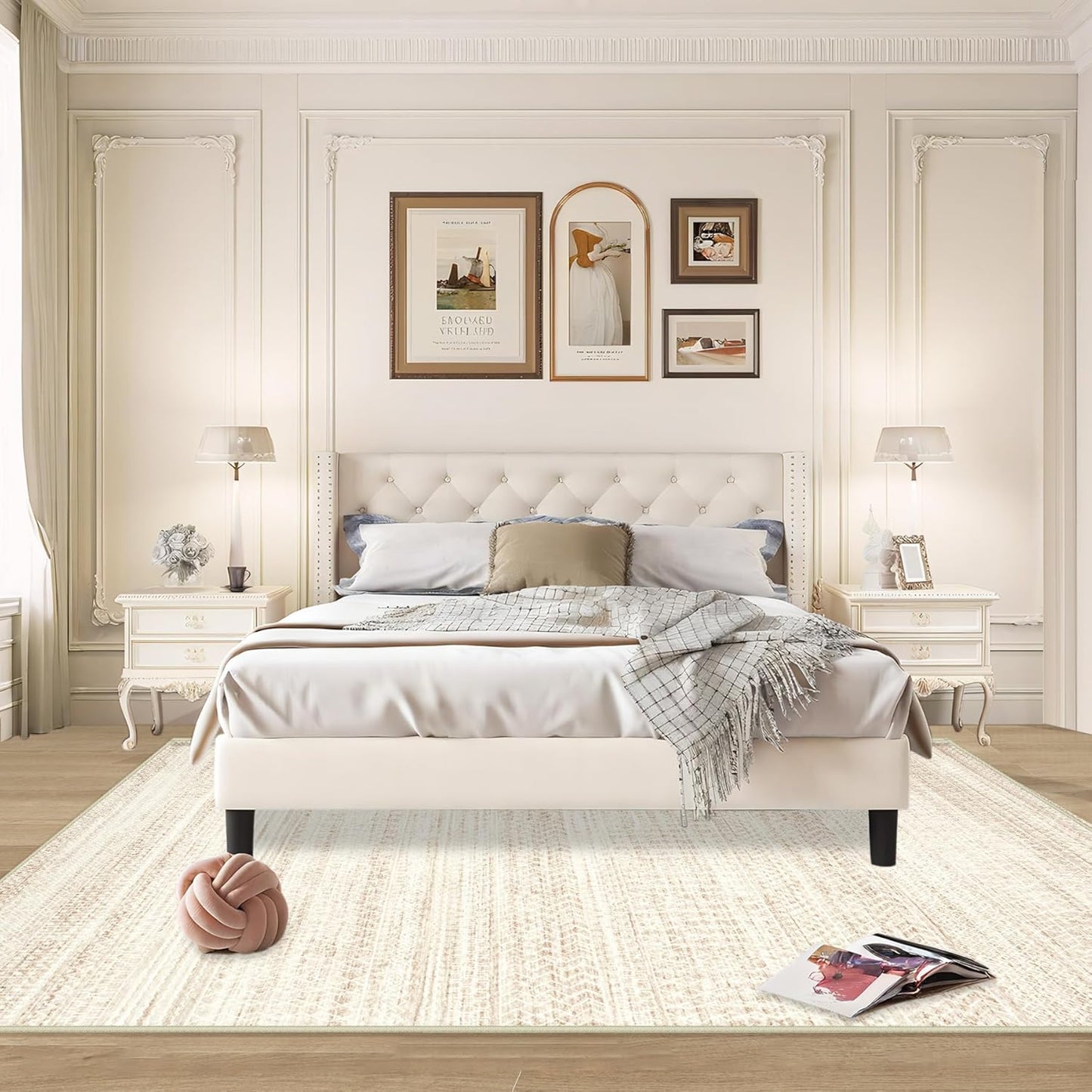 Large Living Room Area Rug 8x10, Machine Washable Vintage Boho Moroccan Rugs Geometric Neutral Rug Non-Shedding Low Pile Distressed Farmhouse Carpet for Bedroom Dining Table Office(8'x10',Ivory Beige)