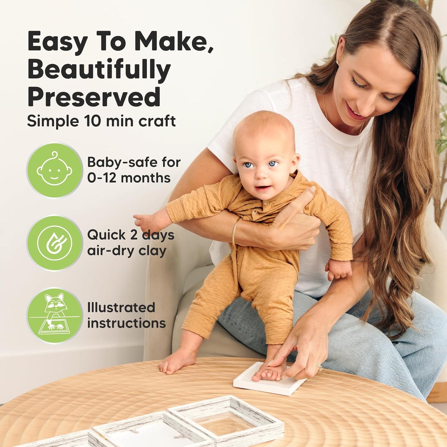 Baby Shower Gifts for Boys, Girls - Baby Hand and Footprint Kit, Newborn Handprint Kit, Keepsake Photo Frame, Nursery Picture Frame, Gender-Neutral Newborn Keepsake Gifts (Vintage White)