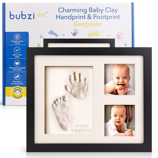 Baby Footprint and Hand Print Kit - Keepsake Frame, Nursery Picture Frames, New Mom Gifts, Newborn Essentials, Baby Shower Gifts (Jet Black)