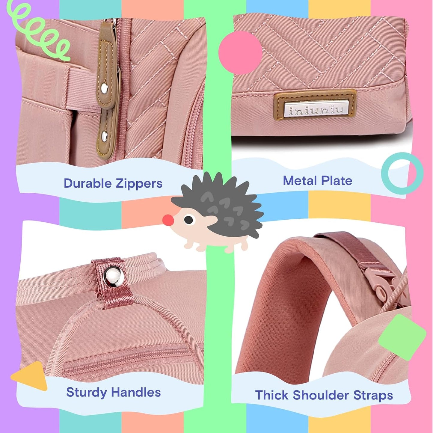 iniuniu Diaper Bag Backpack, 4 in 1 kit Large Unisex Baby Bags for Boys Girls, Waterproof Travel Back Pack with Diaper Pouch