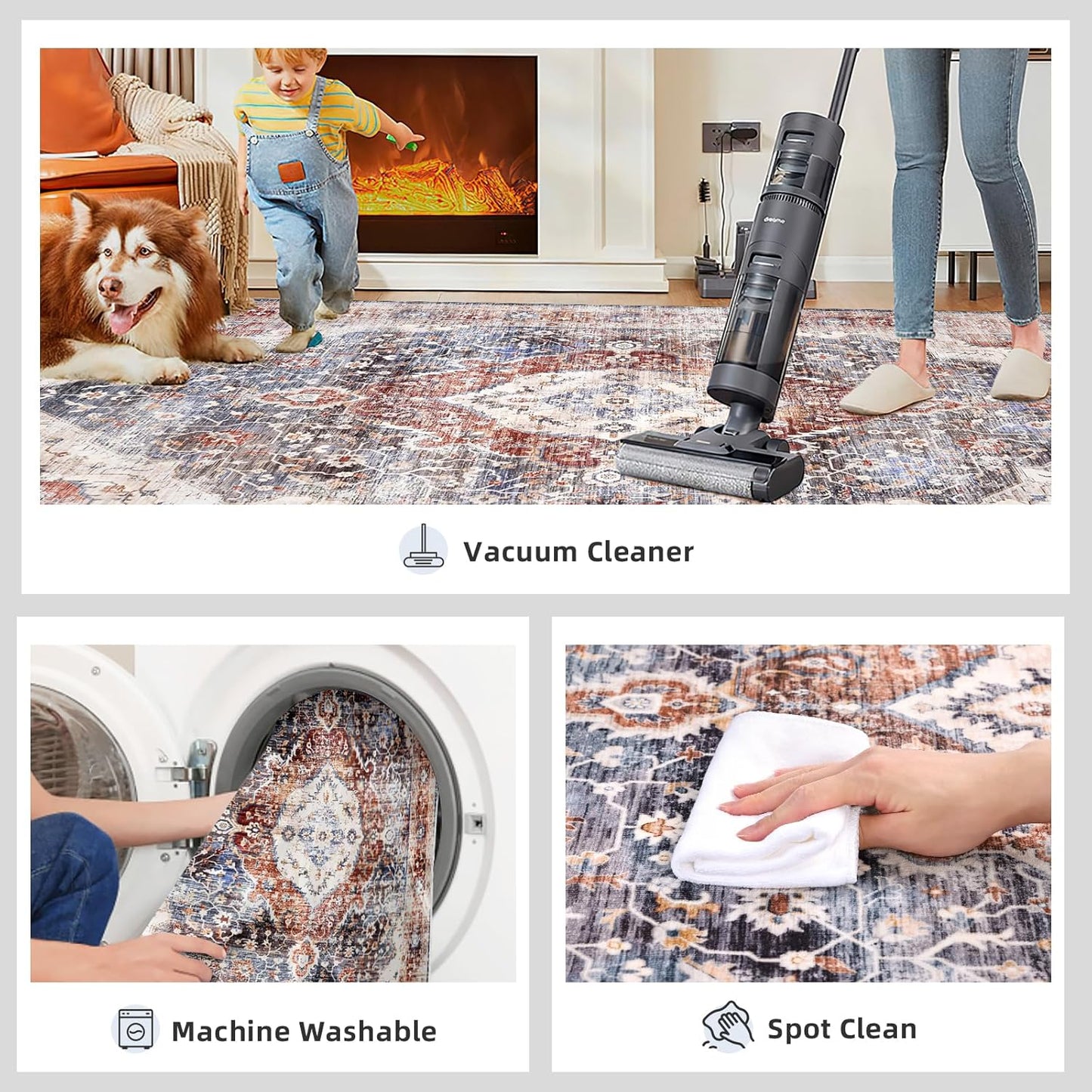 Deerly Boho Area Rug Large Rugs for Bedroom Machine Washable Rugs for Living Room Moroccan Non-Slip Oriental Area Rugs Carpet Floor Rug(Border Brown/Navy Blue 5x8ft)