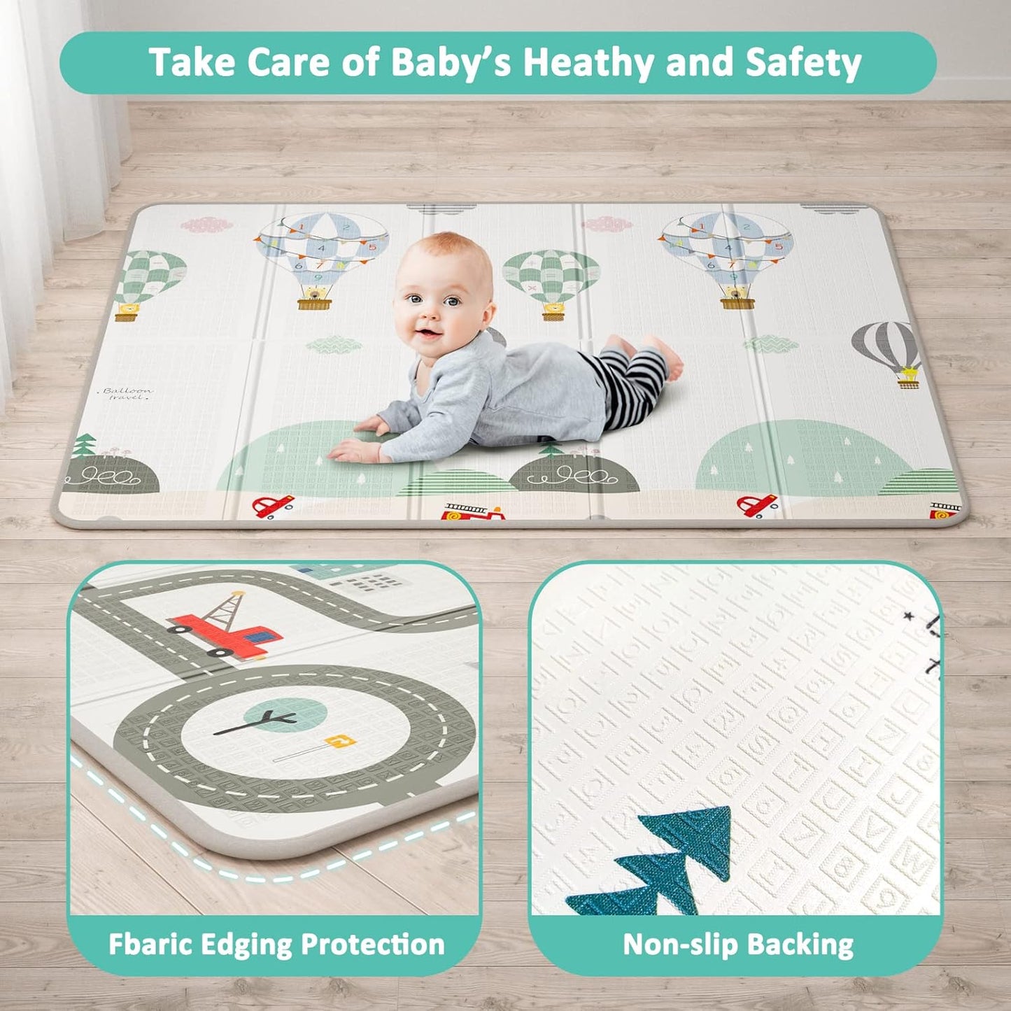 FLAGAV 79x59inch Play Mat for Baby - Extra Large, Non-Toxic, Waterproof Playmat for Indoor and Outdoor Use
