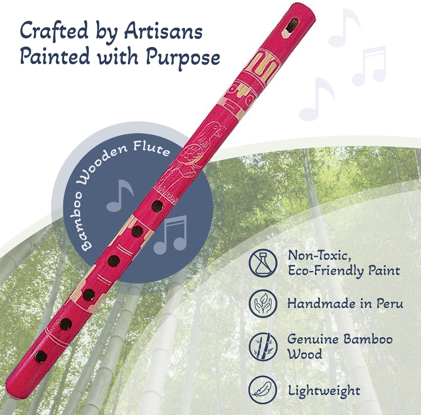 Mia Jewel Shop - Handmade Colored Bamboo Wooden Flute | Tribal Nature Pattern | Native Recorder for Beginners, Meditation & Music Lovers (Hot Pink)