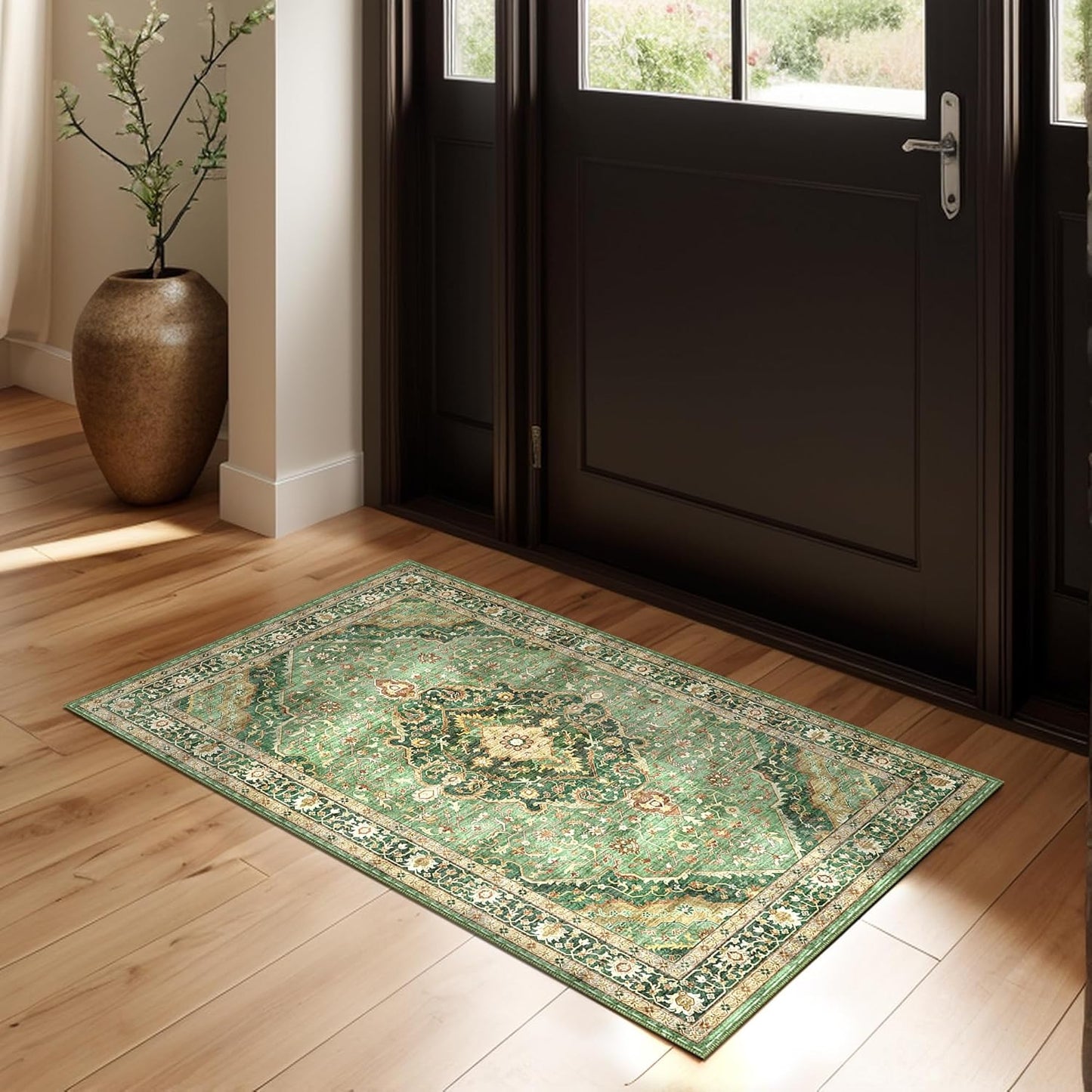 Green Area Rug Entryway Rugs for Bedroom Bathroom Kitchen - 2x3 Small Soft Rugs Low Pile Keep Off Rug Carpet Washable Rug Oriental Indoor Boho Area Rug Cute 2x3ft