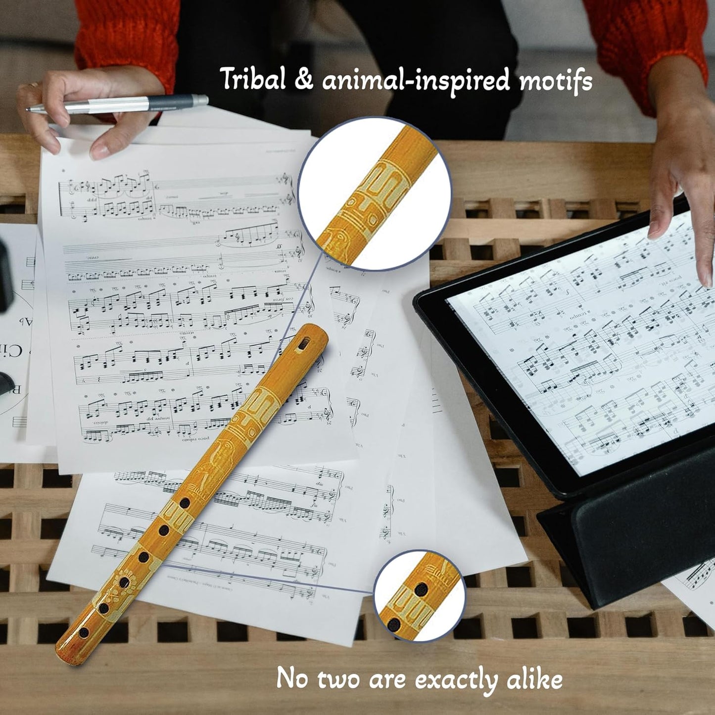 Mia Jewel Shop - Handmade Colored Bamboo Wooden Flute | Tribal Nature Pattern | Native Recorder for Beginners, Meditation & Music Lovers (Yellow)