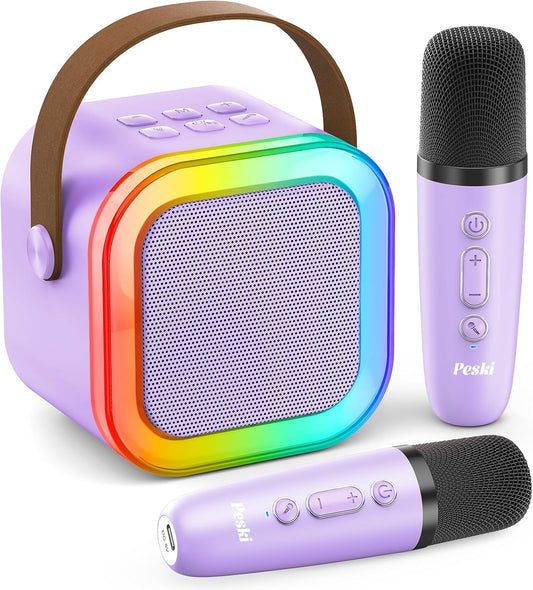 Karaoke Player, Karaoke Machine for Adults, Portable Bluetooth Mini Karaoke Microphone Singing Speaker Player with 2 Wireless Mic, All Smartphones,Birthday, Family,Home Party(Purple)