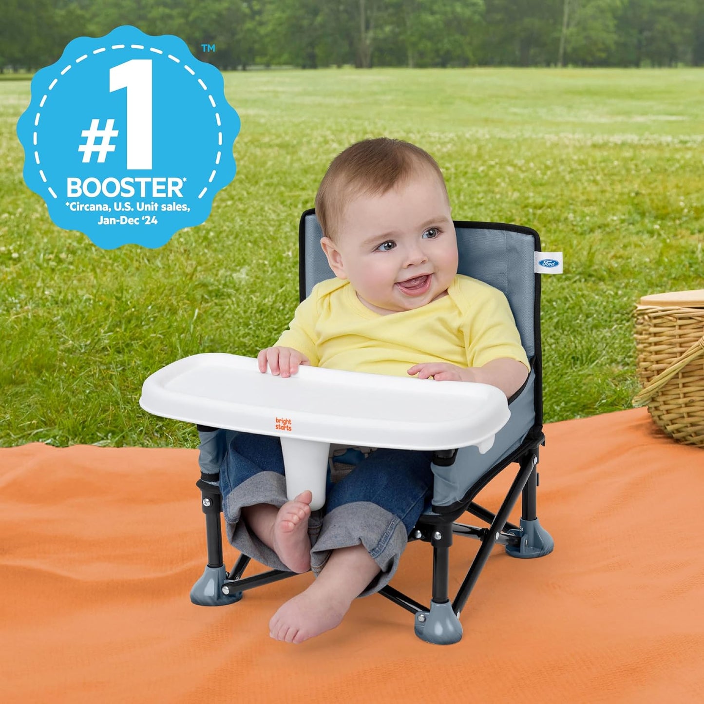 Ford Bronco Pop 'N Sit Portable Booster Chair by Bright Starts, Floor Seat, Indoor/Outdoor Use, Compact Fold, Area 51 Color, 6 Mos - 3 Yrs