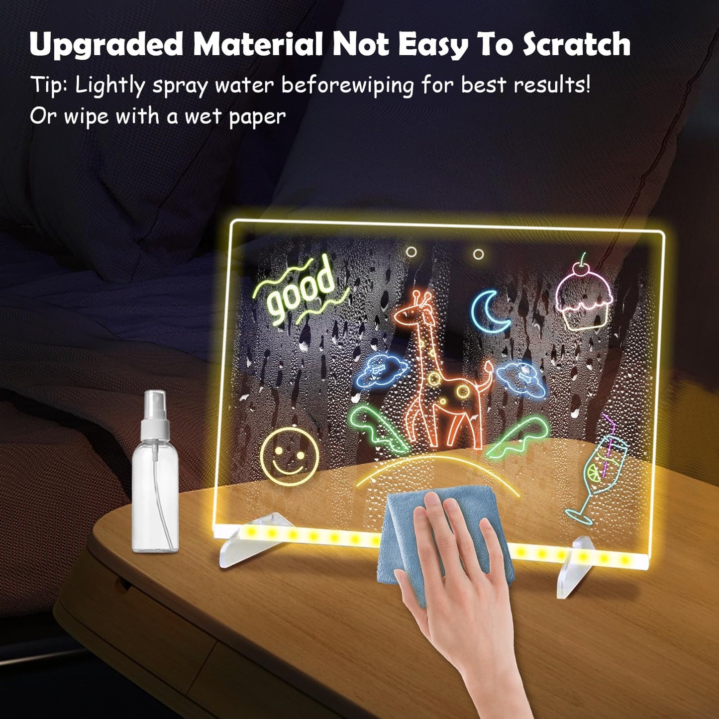 Led Dry Erase Board with Stand for Kids, Led Note Board with Colors Light Up Drawing Board 13.7"X10" Acrylic Message Board Dry Erase Led Notepad Illuminated Board with 7 Color Markers for Gifts Toys