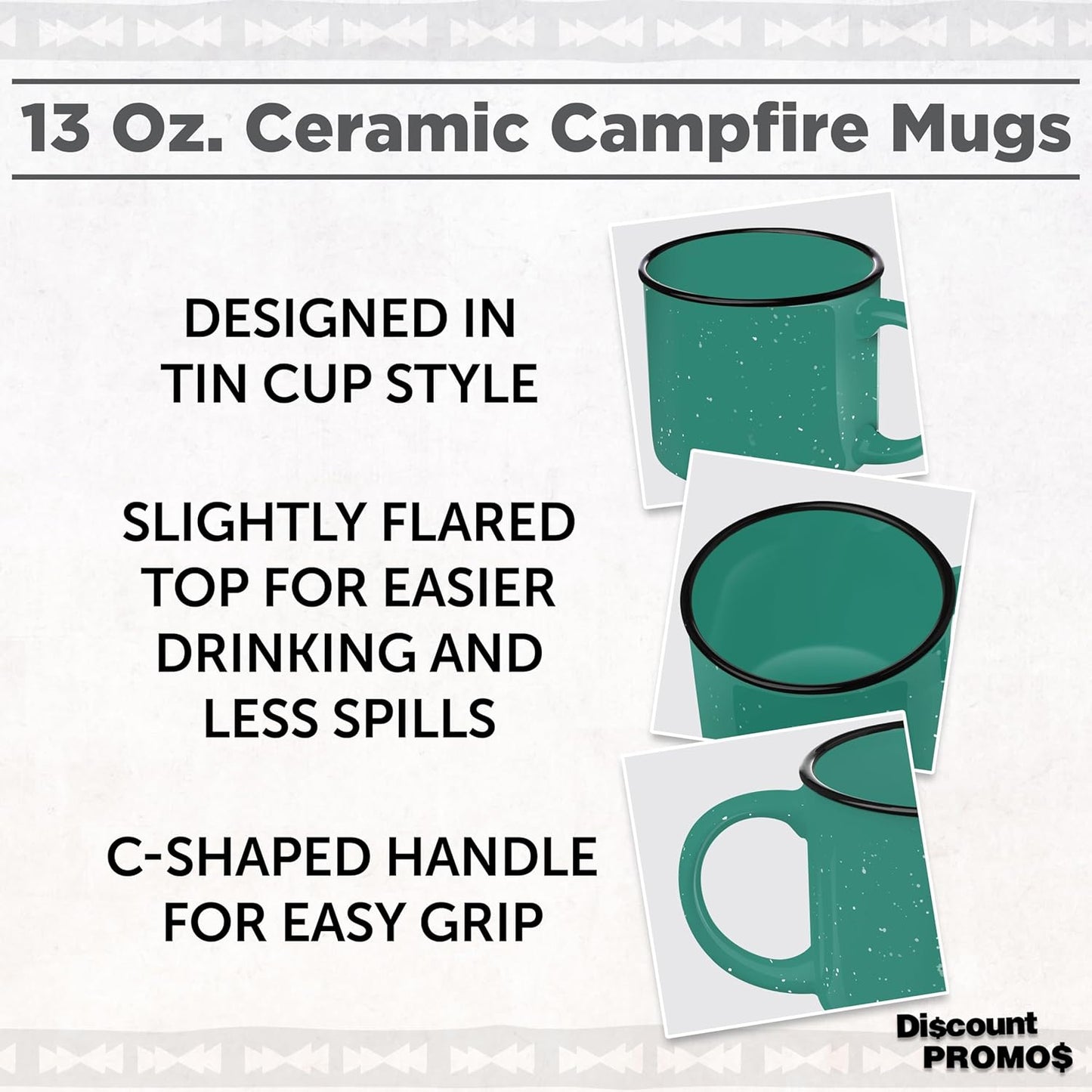 DISCOUNT PROMOS Ceramic Campfire Coffee Mugs 13 oz. Set of 10, Bulk Pack - Perfect for Tea, Espresso, Cappuccino, Hot Cocoa - Mint