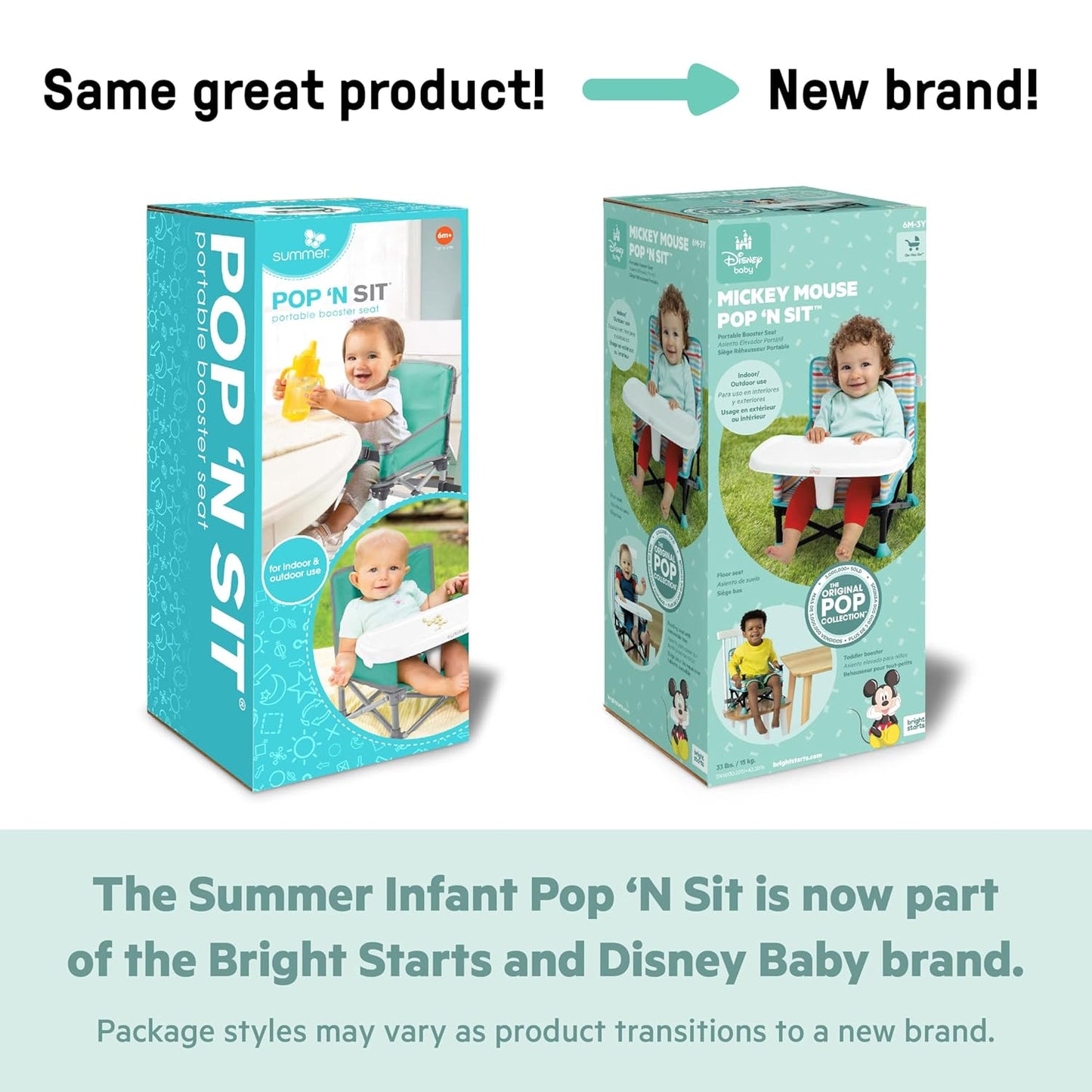 Bright Starts Disney Princess Ariel Pop 'N Sit Portable Booster, Indoor/Outdoor Use, Floor Seat with Feeding Tray, 6 Mos - 3 Yrs