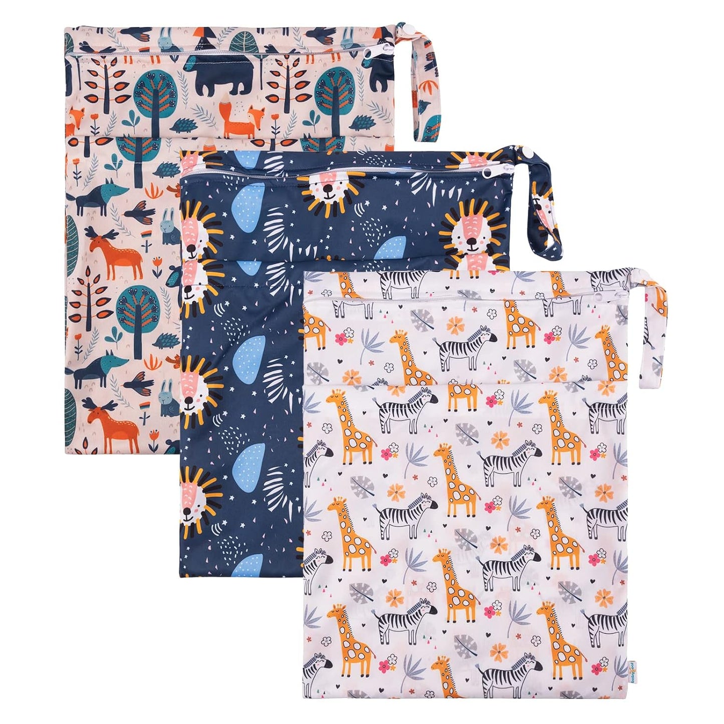 babygoal Wet Dry Bags for Baby Cloth Diapers, Washable Travel Bags, Beach, Pool, Gym Bag for Swimsuits & Wet Clothes with Two Zippered Pockets 3 Pack, 3LN25