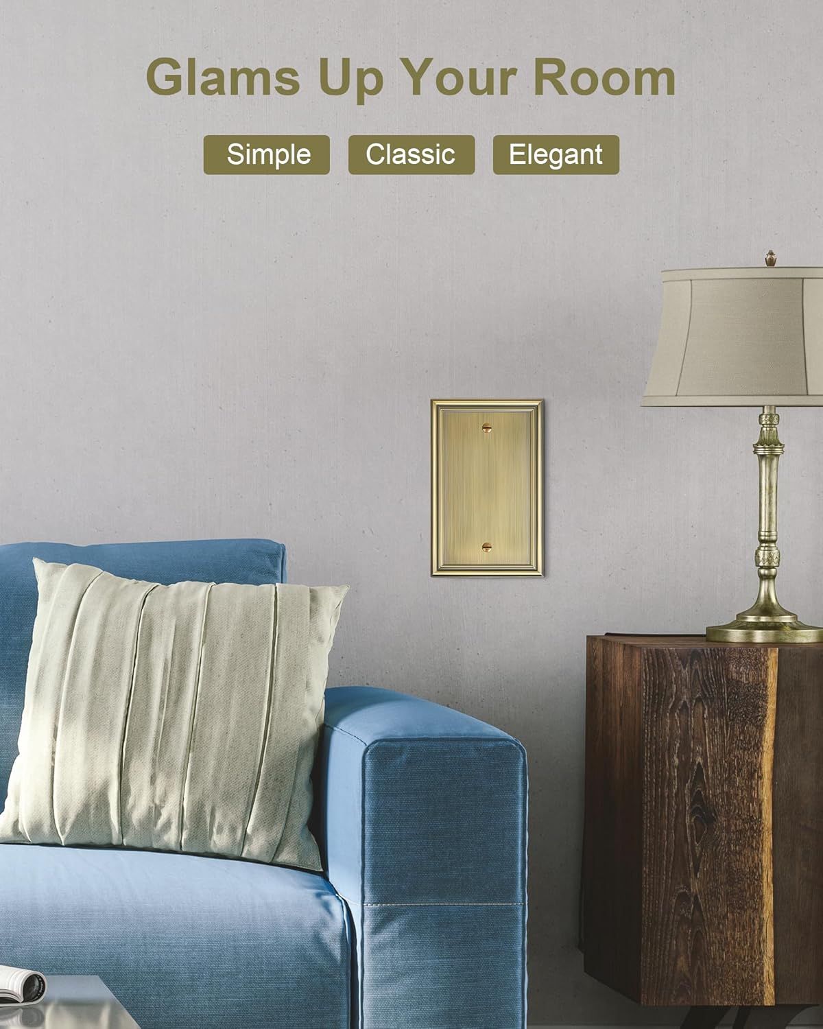 2-Pack Single Blank Wall Plates, Durable Solid Zinc Alloy Blank Outlet Covers, Decorative Antique Brass Wall Plate Cover for Unused Outlets/Switches, Corrosion Resistant