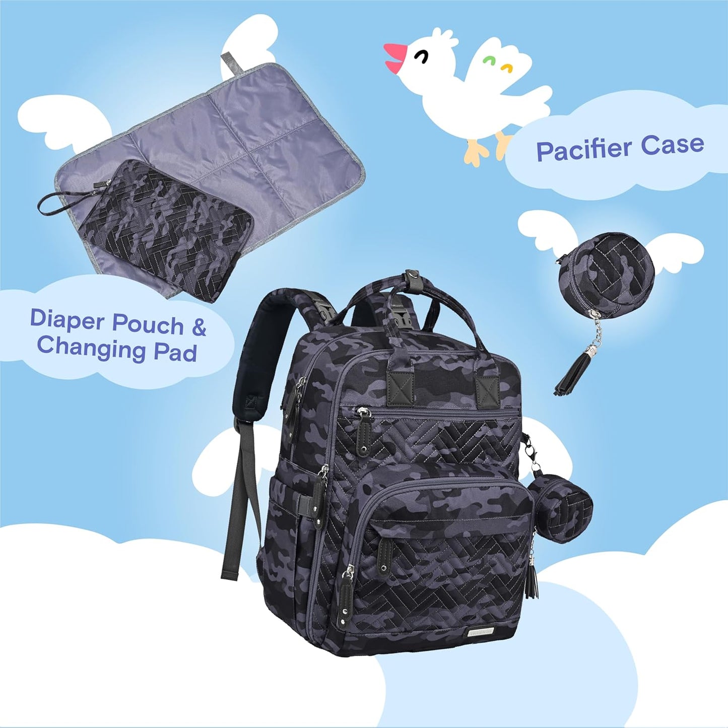 iniuniu Diaper Bag Backpack, 4 in 1 kit Large Unisex Baby Bags for Boys Girls, Waterproof Travel Back Pack with Diaper Pouch