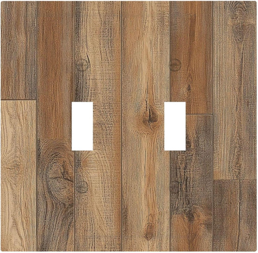 Decorative Switch Plates Retro Rustic Brown Wood Grain 2 Gang Double Toggle Outlet Light Switch Cover Wall Plate Electrical Faceplate For Farmhouse Cabin Decor