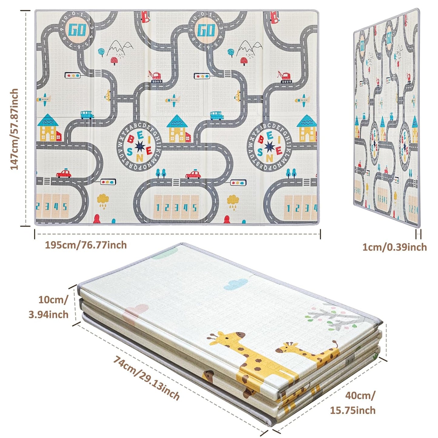 FLAGAV Baby Play Mat, 79 x 59 Inch Foldable Playmat for Babies and Toddlers, Waterproof and Non-Toxic Crawling Mat, Reversible Foam Play Area for Infant Tummy Time, Indoor & Outdoor Use - 200x150 cm