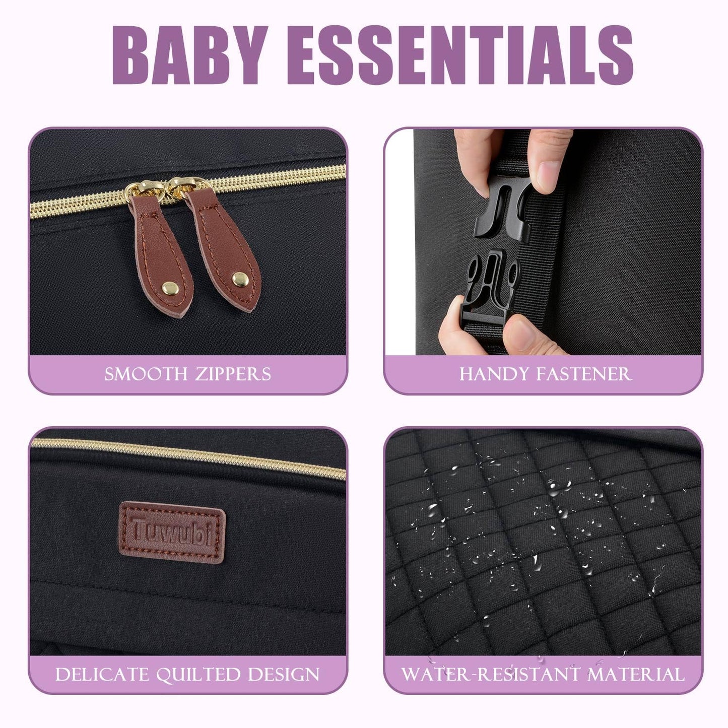 Tuwubi Diaper Bag Tote,Baby Diaper Bag with Pacifier Case Large Travel Diaper Tote Caddy for Mom and Dad Multifunction Large Baby Bag - M-Black