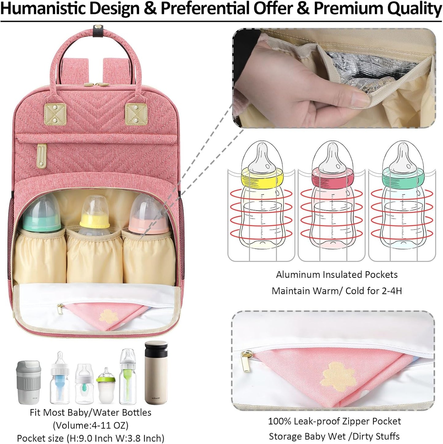 Baby Diaper Bag Backpack Tote for Women Large Capacity with Insulated Pockets Multifunctional Waterproof Diaper Bags For Baby Girl Boy Mama Maternity Travel Bag Pink