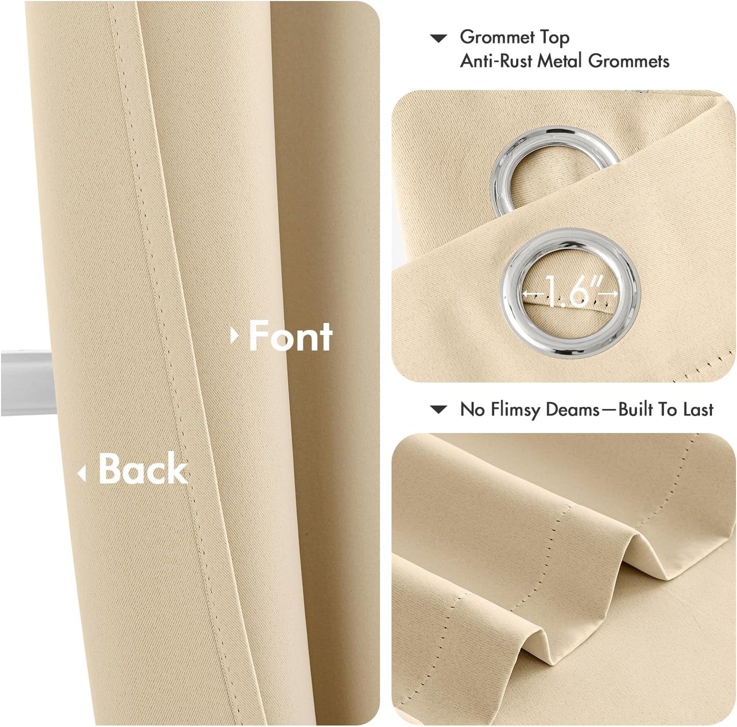 MIULEE Cream Beige Blackout Curtains for Bedroom Living Room 84 Inches Long 2 panels, Thermal Insulated Room Darkening Drapes Solid Grommet Top Noise Reducing Light Blocking Window Curtains 40x84 Inch