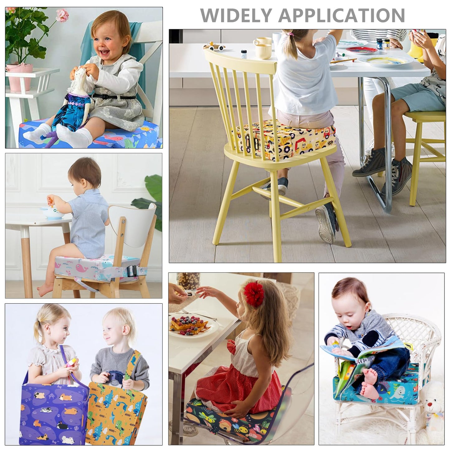 Toddler Booster Seat for Dining Table,4 Inches Washable Double Safer Straps Non-Slip Bottom Booster Seat Dining for Kids, Portable Travel High Density Sponge Detachable Increasing Cushion for Child.