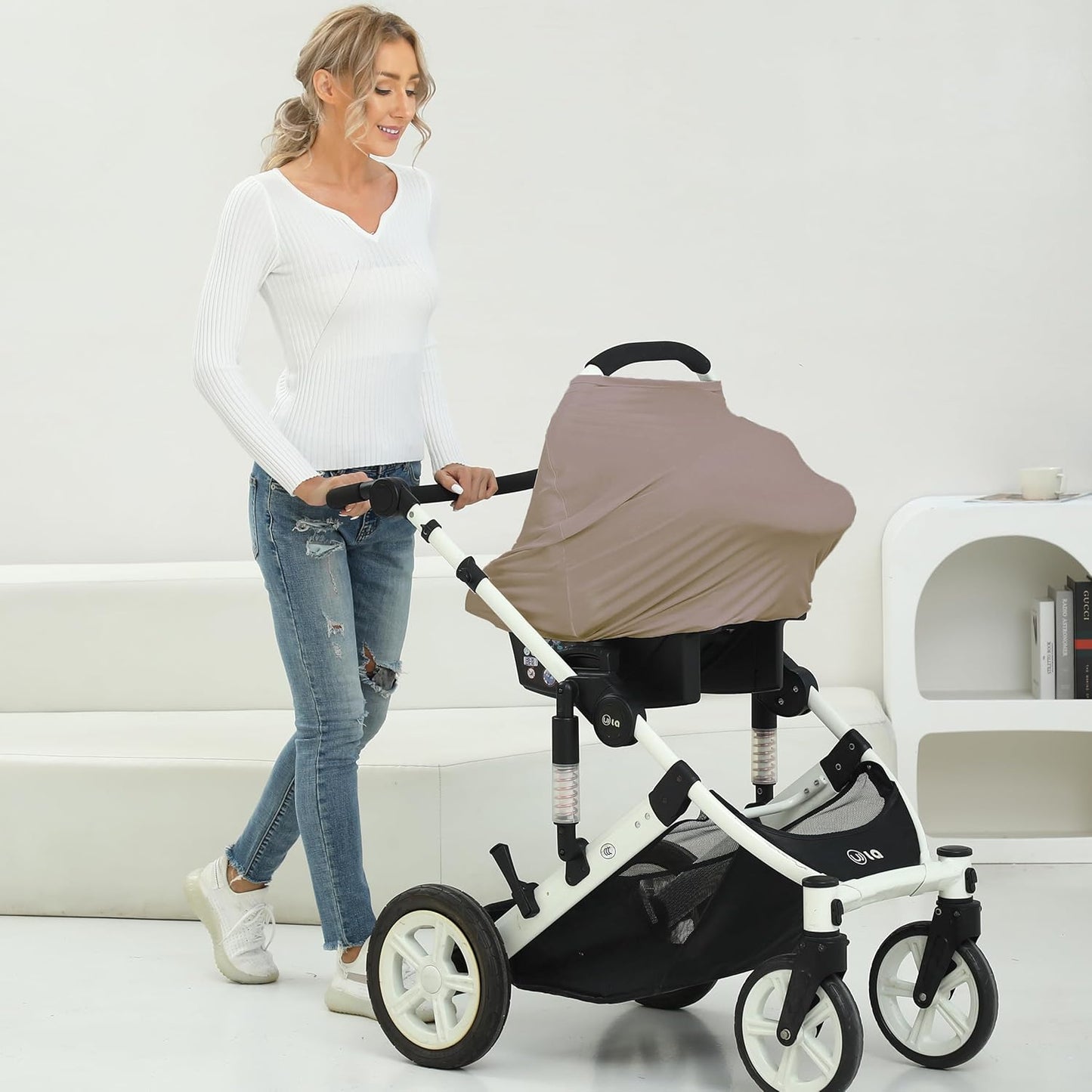 Breathable Car Seat Cover for Babies – Multi-Purpose Soft Rayon Nursing Cover for Breastfeeding, High Stretchy Infant Carseat Canopy, Stroller Cover (Smooth Rayon, Mocha Natural)