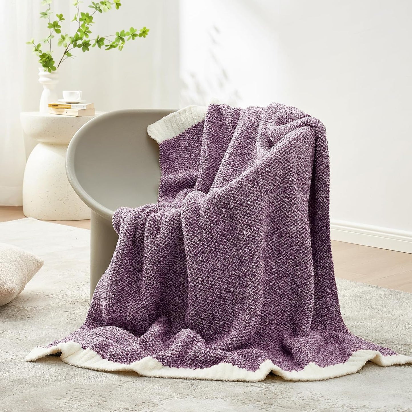 Snuggle Sac Buttery Purple Throw Blanket for Couch, Reversible Super Soft Knitted Blankets, Warm Cozy Knit Fuzzy Plush Lightweight Throws Dupes for Sofa, Bed, Picnic, Purple, 50 x 70 inches