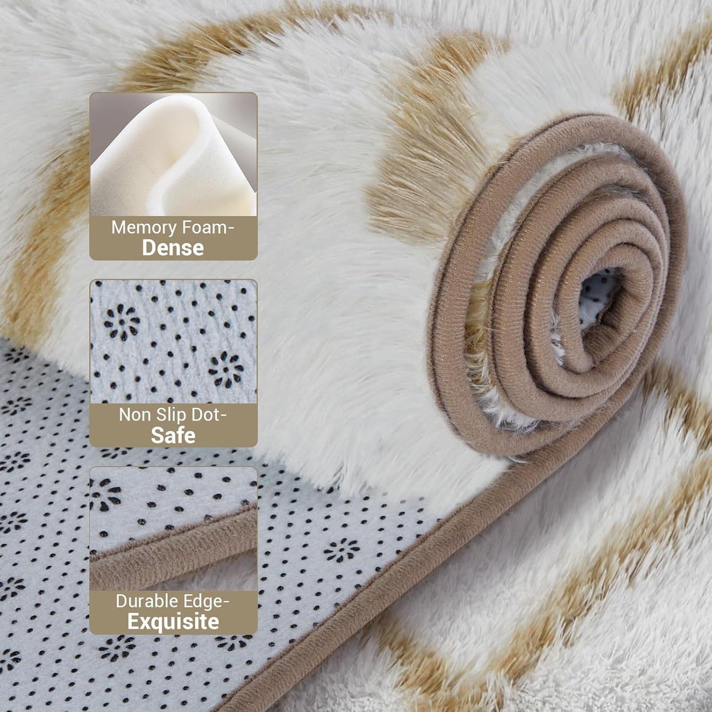 Fluffy Rug for Bedroom, 8X10Feet Stripe Checkered Rug Anti-Skid High Pile for Living Room Bedroom Kids Room Nursery, Dorm Home Decor