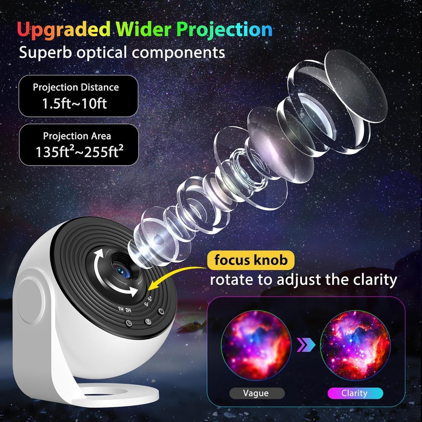 Galaxy Projector for Bedroom, Upgraded HD Star Projector Lens, 13 in 1 Planetarium Star Projector with Solar System & Constellation - 360° Rotating with Timer, Adjustable Knob, Kids Adults Room Decor