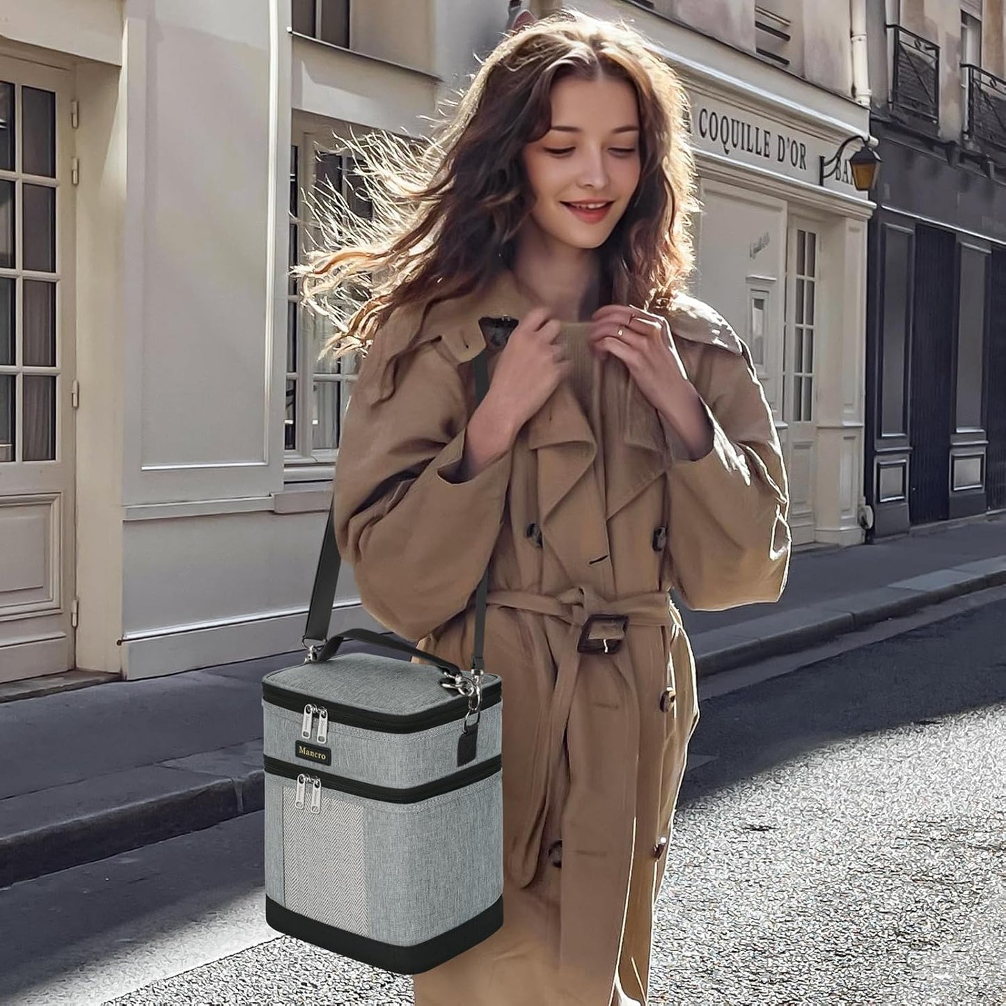 Mancro Breastmilk Cooler Bag with Ice Pack, insulated bottle bag for Daycare and Travel, Double Layer Baby Bottle Cooler Bag Fits 6 up to 9 Ounces for Nursing Moms, Light Grey