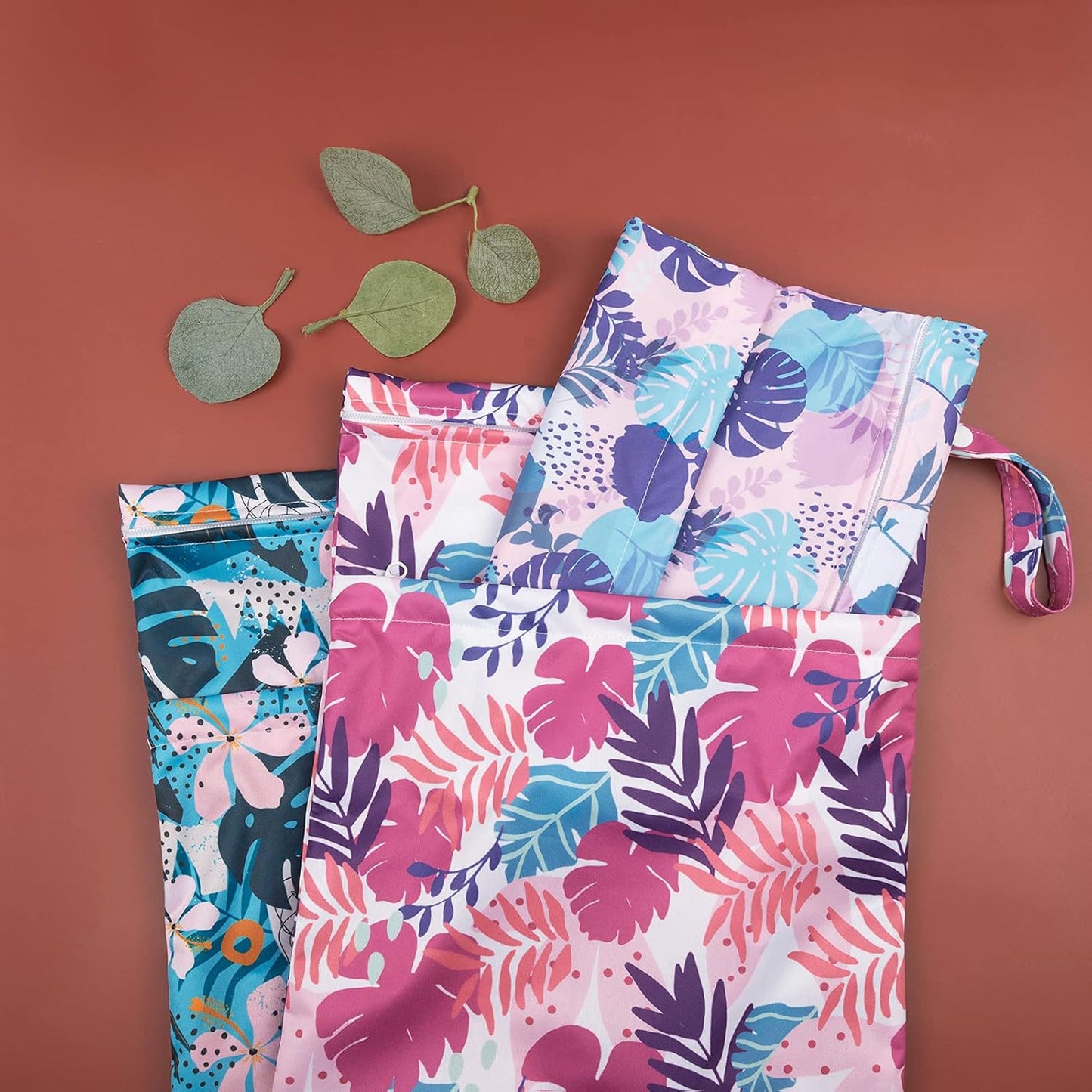 babygoal Wet Dry Bags for Baby Cloth Diapers, Washable Travel Bags, Beach, Pool, Gym Bag for Swimsuits & Wet Clothes with Two Zippered Pockets 3 Pack, 3LN19