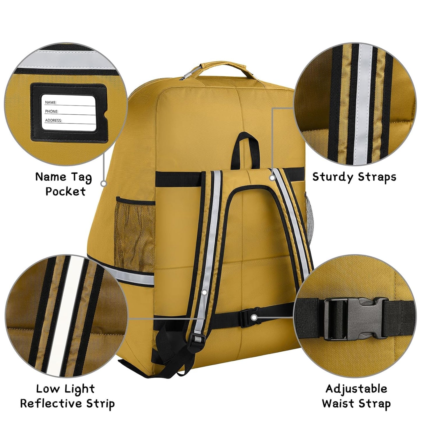 Car Seat Travel Bag - Padded Car Seat Carrier with Steel Cable Handle and Reflective Stripes, Large Durable Airport Gate Check Bag with Shoulder Strap