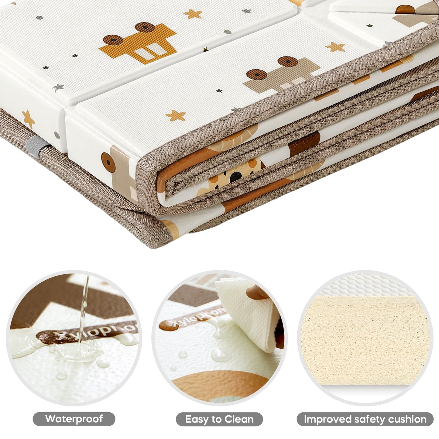 Baby Play Mat for Baby Activity, 50 x 50 Playpen Mat, Foldable Foam Cushioned Playmat, Soft Lightweight Waterproof, Easy to Store Wipeable, Tummy Time & Floor Play, for Babies Infants and Toddler ﻿ ﻿